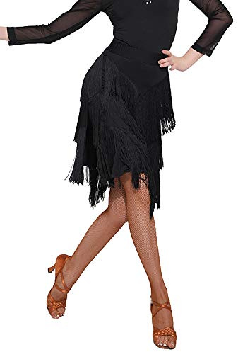 Z&X Damen Ballsaal Latin Tango Slasa Tanzrock Fransen Split Leg Halloween Party Tanzkleid mit Shorts, Schwarz, X-Groß