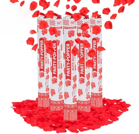 Party Factory – Konfettikanone Rote Rosen Party Popper 12er Set – Partygadgets Konfetti Kanone 40cm mit Schnipseln für Hochzeit, Verlobung oder Valentinstag – Bis 8m Flughöhe, für Innen & Außen