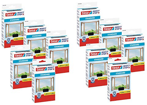 tesa® Insect Stop Standard Fliegengitter für Fenster - Insektenschutz zuschneidbar (10er Pack - Anthrazit (Durchsichtig), 1,3m:1,5m)