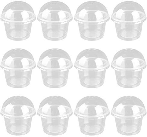 PRETYZOOM 50pcs 250ml Fruit Cups with Dome Lid - Clear, Disposable Dessert & Salad Cups for Kids' Parfaits & Ice Cream