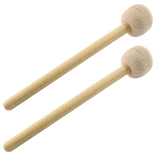 Jiozermi 2 Pcs Drum Mallet 13.22 Inches Length, Wool Felt Drum Stick, Anti-slip Bass Percussion Sticks, Instrument Band Accessory Part for Drums Snare Drums, Beige