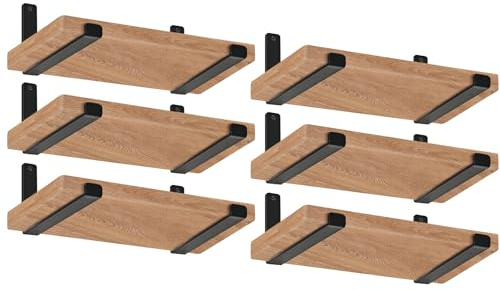 12 Pack - 11.25 L x 6 H x 1.5 W J Lip Shelf Brackets Rustic Farmhouse Iron Wall Floating Shelf Bracket Metal Shelf Bracket Industrial Shelf Supports with Screws Black