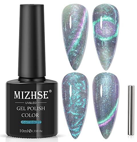 MIZHSE Schwacher UV Nagellack mit Thread Shell Glitzer Nagellack mit Thread Shell Effekt Nagle Gel, Glitzer 9D Nagelack Magnet Soak Off Nagelack mit 1 Magnet Geeignet für Nagelstudios 10ml