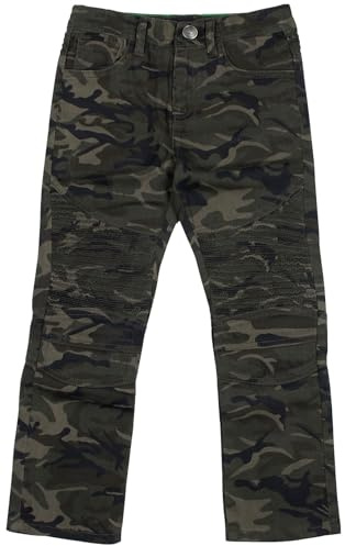 X RAY Boys Distressed Jeans (2T-16), Elastic Waist Biker Moto Distressed Ripped Denim Jeans for Boys & Colored Pants, Olive Camo, 2T