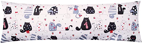 Renforcé Seitenschläferkissen Bezug 40x145cm - Katzen mit Pfoten (KY-Katze) | 100% Baumwolle, Überzug, Kissenbezug, Kissenhülle, Reißverschluss auf der langen Seite