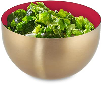 Relaxdays Ciotola da Insalata, Acciaio Inox, 1 Litro, Insalatiera da Ø 15 cm, Scodella Portafrutta da Cucina, Rosso Oro