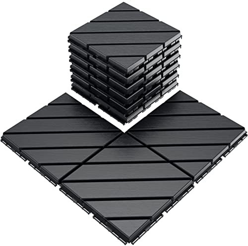 VANCASTLE Interlocking Floor Tiles, 12 x 12 Outdoor Flooring，All-Weather Waterproof Deck Tiles for Patio/Poolside/Garage/Gym, 1 Sq Ft Coverage per Tile, Easy to Install, Dark Grey/9 Pack