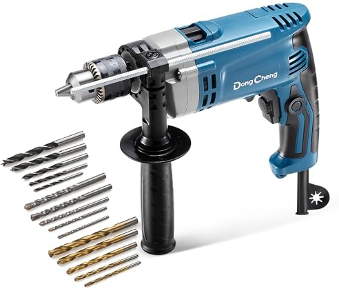 DongCheng 710W Hammer Drill 13MM Keyed Chuck Impact Drill with 15PCS Drilling Bits for Concrete，Metal & Wood DZJ05-13