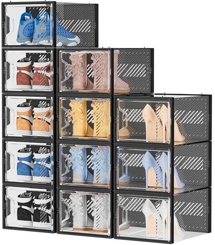 SIMPDIY Shoe Storage, 12 Pack X-Large Shoe Organizer for Closet, Shoe Boxes Clear Plastic Stackable Shoe Storage Boxes for Size 13