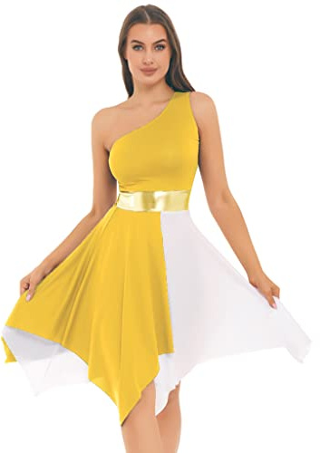 Mufeng Modern dansklänning dam latin salsa dansklänning rumba samba ballettklänning gym tango klänning prestanda danskläder, Gult, S