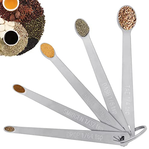5 Pcs Mini Measuring Spoons Set, Stainless Steel Small Measuring Spoons for Home Kitchen Baking Cooking Easy to Read Tad 1/4 TSP, Dash 1/8 TSP, Pinch 1/16 TSP, Smidgen 1/32 TSP, Drop 1/64 TSP