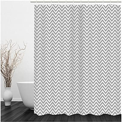 Whoiy Duschrollo Grau, Duschvorhang Textil Waschbar 90X180cm Polyester Bath Curtains Schlangenlinie Wasserdicht