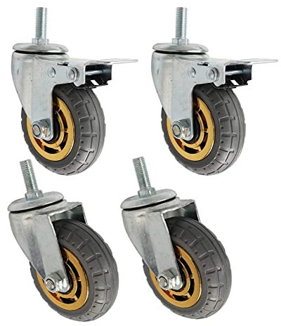 Plattenrollen 3 Zoll 4'' 5'' Schwerlastrollen Gewinde M12 Gummi Silent Industrial 300 kg Dämpfung Lenkschaft Lenkrollen, Transport mit Bremse Universal Factory Hotel Trolly Qui Castors (Farbe: (Grau
