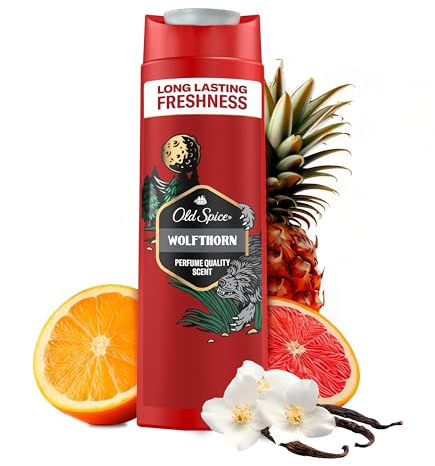 Old Spice Wolfthorn 3 in 1 gel doccia e shampoo da uomo, 400 ml, profumo fresco di lunga durata, qualità profumo, pulizia profonda per capelli e viso, sensazione delicata sulla pelle