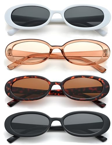 Unning 4 Stück Oval Sonnenbrille Damen Vintage Kleine Schmal Sonnenbrillen Set 90er Retro Ovale Brille Für Damen