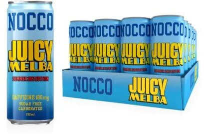12 lattine di NOCCO BCAA Drink | Juicy Melba Summer Edition 2023 | Buxtrade | 330ml | 105 mg di caffeina