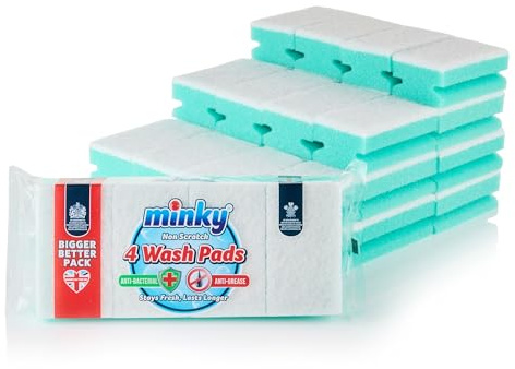 Minky Sponge Scourers 40 Pack, Anti-Bacterial & Anti-Grease, Non Scratch, Durable & Absorbent, Kitchen Sponge, White and Blue