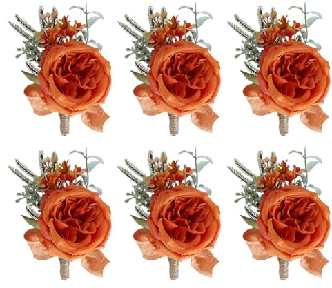JAWSEU 6 STK Hochzeit Braut Boutonniere, Künstliche Rose Hochzeit Ansteckblumen Anstecker Hochzeitsanstecker Hochzeit Rose Blumen Anstecker Hochzeitsbrosche für Bräutigam Braut Brautjungfer Gäste