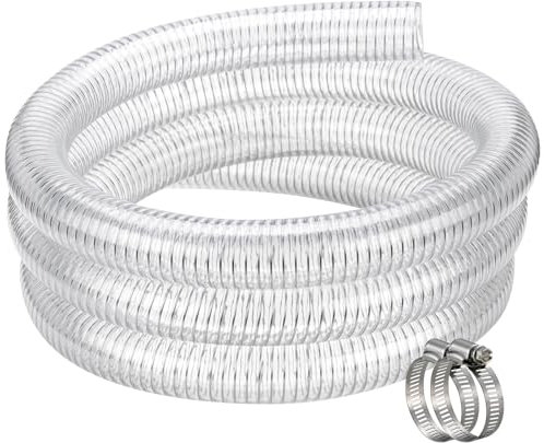 ZY-hosetube Suction Hose 2 id - 5ft Flexible Clear Steel Wire Reinforced Vinyl Tubing Heavy Duty Vacuum PVC Drain Pipe for Pump Water, with 2 Hose Clamps