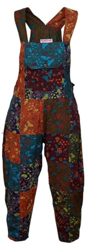 Ezhippie Women's Dungarees Patchwork Stonewashed Cotton Hippie Summer Jumpsuits (Mix 4, S/M)