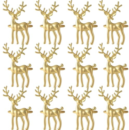 Serviettenringe mit goldenem Hirsch, Dekoration für Weihnachten, Erntedankfest, Hochzeit, Party, Dinnerparty und andere Tischdekoration, 12 Stück