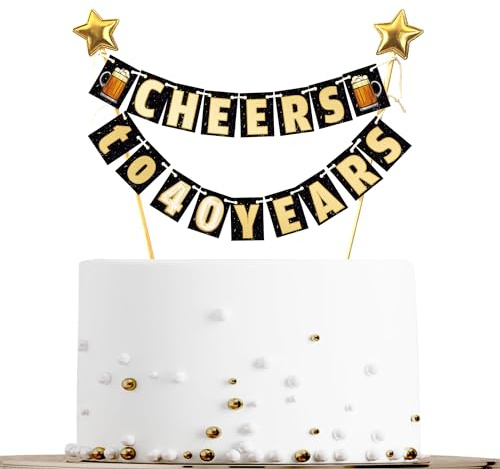Sumerk 19 Pcs Happy 40th Birthday Cake Topper Gold Happy Birthday Banner + 2 Stars Cupcake Topper Birthday Cake Decorations for Girls Boys Men Women Birthday Bunting for Party