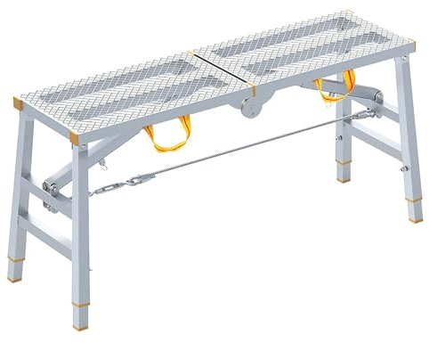 Plateforme de Travail Échafaudage Antidérapant avec Pieds de Travail Réglables en Hauteur, Escabeau Pliant en Teel pour Usage Domestique / Construction, Échafaudage / Plateforme de Travail pour Peintr