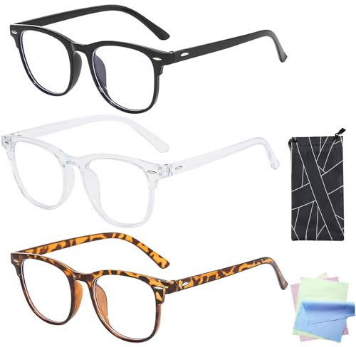 Blaulichtfilter Brille Damen Ohne Stärke 3 Stück, Blaulicht Brille Blue Light Glasses Brille Blaulichtfilter Damen Geeignet für Männer und Frauen Computerspiele Lesen Handy-Tv