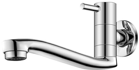 SXWYLZ Spülbecken Einhebel Wand Wasserhahn Messing Kaltwasserhahn Wandmontage Schwenkbar Wasserhahn ausgussbecken Kaltwasser,Chromfarbe,20Cm