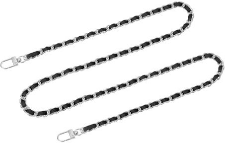 QUARKZMAN Taschenkette Geldbörse Kettenriemen, 120cm Taschenriemen Handtaschenketten mit Metallschnallen für Schulter Crossbody Taschen Umhängetasche(Schwarzer Riemen + Silberne Kette)