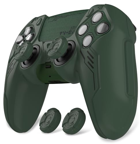 playvital Funda Protectora para ps5 Mando | Cubierta de Silicona Antideslizante, Compatible con Base de Carga, con Tapas para Joysticks, Edición Mecha, Verde Selva