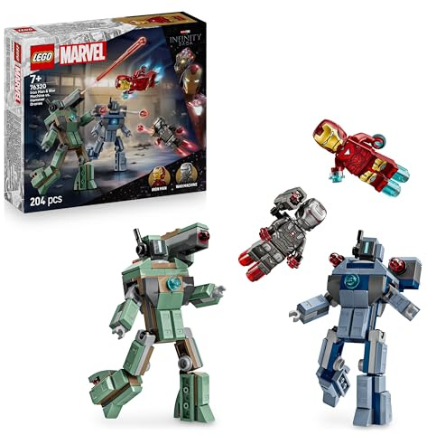 LEGO ǀ Marvel Iron Man & War Machine vs. Hammer Drones - Building Toy with 2 Minifigures & 2 Action Figures with Stud Shooters - Super Hero Gift for 7+ Year Old Boys - 76320