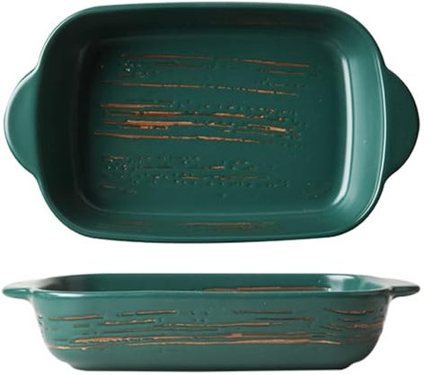 Fuente for lasaña grande y profunda, fuente for lasaña grande y profunda, fuente rectangular for lasaña con asa, juego de 2 sartenes de cerámica for horno, fuente de porcelana for horno apta for horno