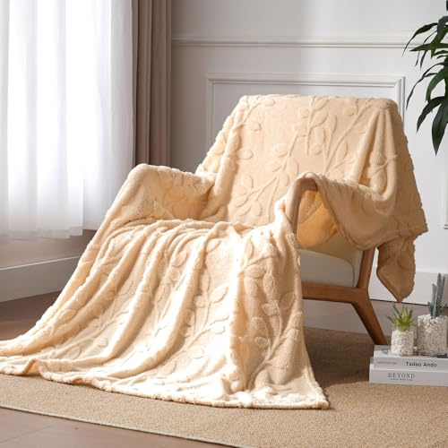 Miyacare Kuscheldecke Flauschig 150x200 cm, Überwurf, Sofadecke, Weiche und Warme Gemütlicher Fleecedecke Für Bett und Couch, Wohn- & Kuscheldecken, Wohndecke (Blätter-Beigebraun, W150 x L200CM)