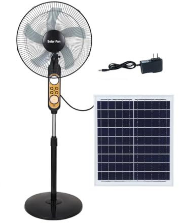 WSNCXFW Ventilador de Pedestal oscilante Solar de 17'', Ventilador Recargable con Panel Solar/Control Remoto/Puerto USB/luz LED, Ventilador de pie silencioso Que Funciona con batería Recargable