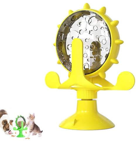 Générique Moulin à Vent Rotatif à 360 ° pour Aliments pour Animaux de Compagnie, Distributeur de friandises interactif pour Chat, Moulin à Vent Rotatif Amusant pour Chat (Yellow)