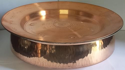 Lalit Kishori Pure Copper Cooking Pot with Lid | Hammered Lagan Handi | Chaffing Dish Pan | Ayurvedic Health Benefits Cookware & Serveware (Brown, 8.45 Quarts / 8 Liter)