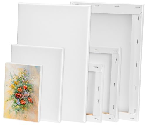 QWORK® 6 Pezzi Tele dipingere, tele artistiche 30x20, 20x15, 15x10 cm, tela dipingere con cornice, per olio, acrilico, acquerello