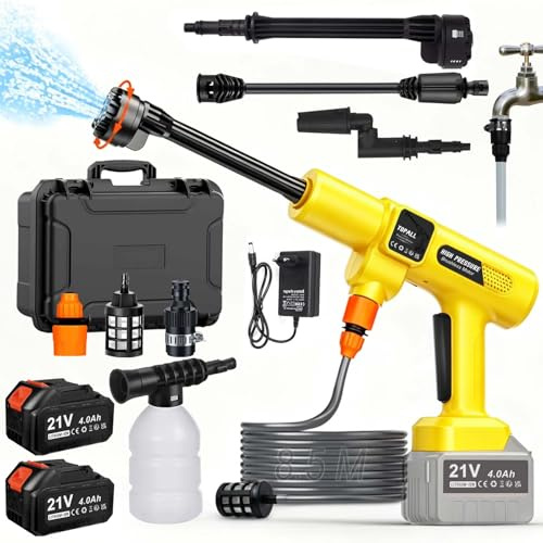 TOPALL Idropulitrice a Batteria,Pistola Idropulitrice Portatile,High Pressure Cleaner,Max da 45 Bar,con 2 * 4000mAH Batterie | Tubo da 8.5M | 6 in 1 Ugello | Rotante Ugello,per Auto,Giardino