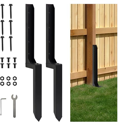 Gute 2 Pcs Heavy Duty Steel Fence Post Repair Stakes Ground Spike | 2 pack steel fence repair stakes, ground spike, fixes tilted wooden posts, provides strong reinforcement and stability