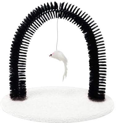 Katzenbogen-Pflegebürste, interaktive Katzen-Selbstpflege, mit Kratzpad, Katzengesichtskratz-Massagebürste, Haustierpflege, Kratzbaum für Katzen und Kätzchen, Weiß