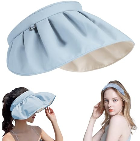 KASESSS Sun Visors for Women, 2 in 1 Foldable Visor Hat Women/Headbands, Sun Visor Hat Wide Brim, Women's Visors with UV Protection, Topless Sun Hat Summer for Outdoor Sports, Beach, Hiking, Blue