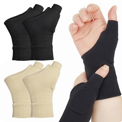 Miiqxx 2 Pairs Wrist and Thumb Support for Arthritis Thumb Splint Compression Gloves Arthritis Gloves with Gel Pad Thumb Compression Sleeves for Sports Daily Wear Pain Relief Tendonitis(Black+Beige)