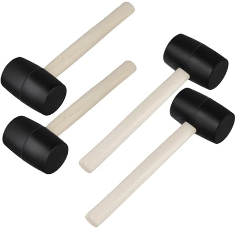 LEXININ 4 PCS 16oz Rubber Mallet with Wooden Handle, Black Rubber Hammer for Home Nail Framing Roofing DIY