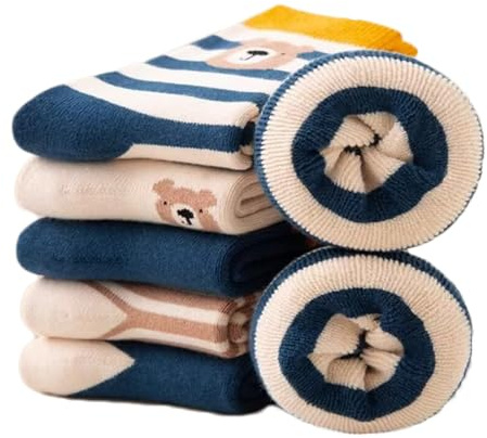 Alxad 5 paires Chaussettes Chaudes Hiver Enfant épaisses Polaire Chaussette Thermiques Socquette en Coton pour Garçons Filles