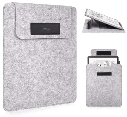 RSAquar Filz-Hülle für Kindle Scribe (2025/2024/2022) – Leichte Filz-Aktentasche mit PU-Leder-Ständer, Weiche Schutzhülle mit Klettverschluss für Lesen, Arbeit & Reisen – Schwarz