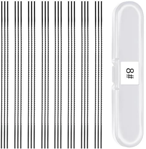 TXErfolg 24 Pièces Lames de Scie à Chantourner 130mm Scie a Chantourner avec boîte en plastique Nr.8 Lames de Scie en Acier Carbone pour Bois, Plastique, Mousse, Métaux mous(Nr.8)