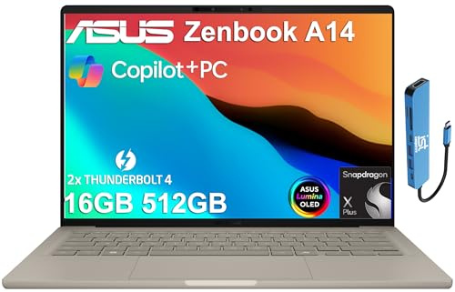 ASUS Zenbook 14 AI Business Ordinateur portable (14 FHD+ OLED, Snapdragon X Plus (>Intel i7-1355U), 16 Go 8533MT/s, 512 Go SSD, Copilot+ PC, concentrateur IST, webcam infrarouge, batterie 32 heures