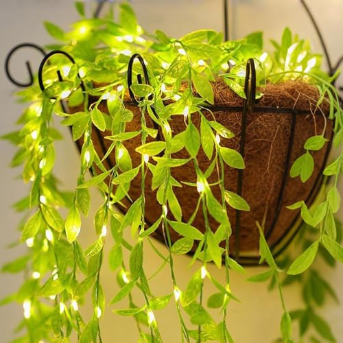 ALEGRE Guirlande lumineuse de lierre - Décoration printanière - 2 m - 20 LED - Guirlande de lierre artificielle - Pour intérieur et extérieur - Pour mariage, jardin, balcon, chambre à coucher