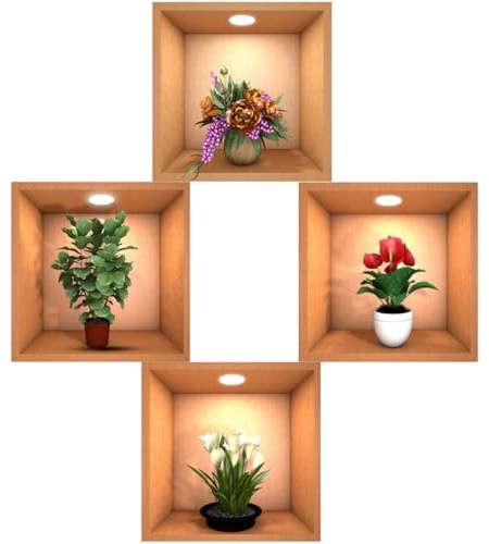 STAHAD Lot de 4 Autocollants Muraux 3D pour Salon et Boutique, Stickers Adhésifs Pot de Fleurs Vert, Décoration Murale Amovible pour Chambre et Hôtel